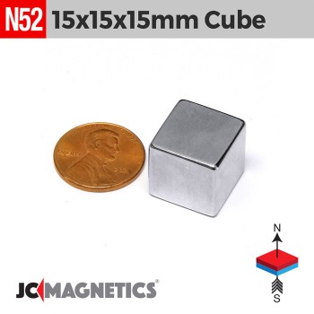 15mm x 15mm x 15mm N52 Neodymium Cube Magnet - 19/32" Rare Earth 15x15x15mm