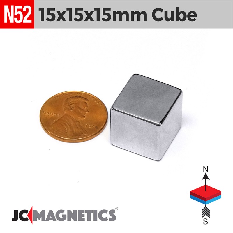 15mm x 15mm x 15mm N52 Neodymium Cube Magnet - 19/32" Rare Earth 15x15x15mm