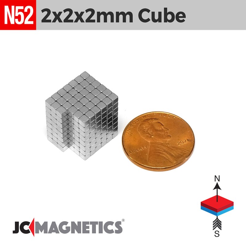2mm x 2mm x 2mm N52 Neodymium Cube Magnet - Micro Cube