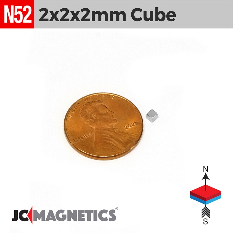 2mm x 2mm x 2mm N52 Neodymium Cube Magnet - Micro Cube