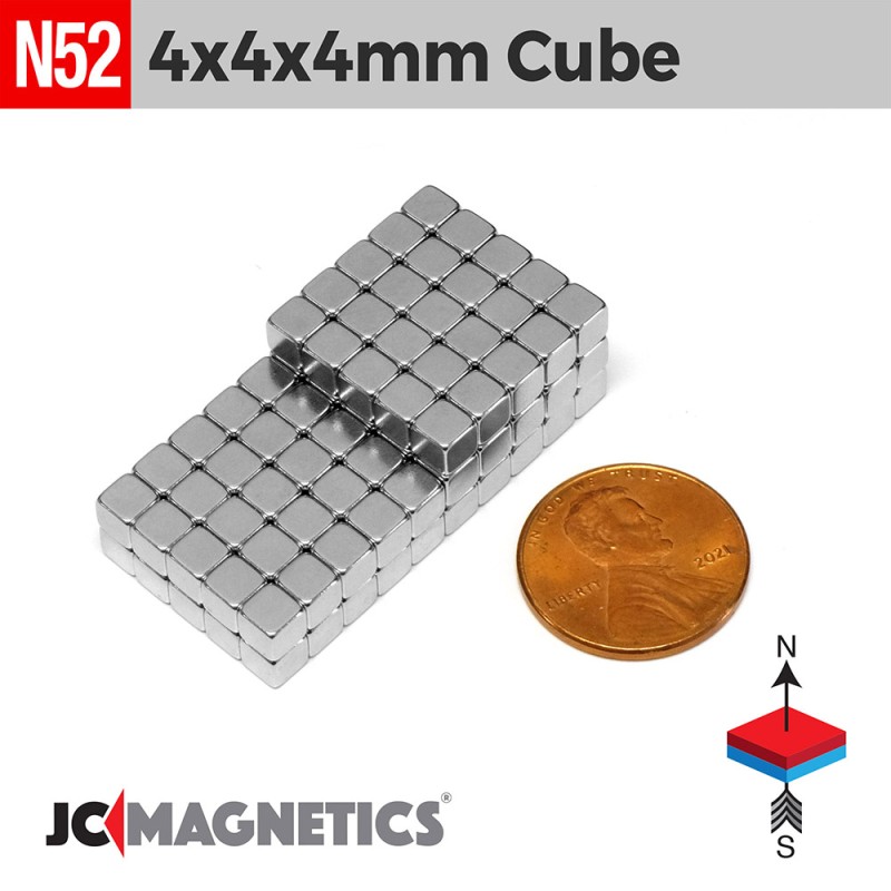 4mm x 4mm x 4mm N52 Neodymium Cube Magnet - 5/32" Rare Earth 4x4x4mm 4mm x 4mm x 4mm N52 Neodymium Cube Magnet - 5/32" Rare Earth 4x4x4mm