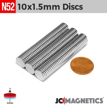 10mm x 1.5mm N52 Neodymium Disc Magnet - 25/64" x 1/16" - 10x1.5mm
