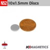 10mm x 1.5mm N52 Neodymium Disc Magnet - 25/64" x 1/16" - 10x1.5mm