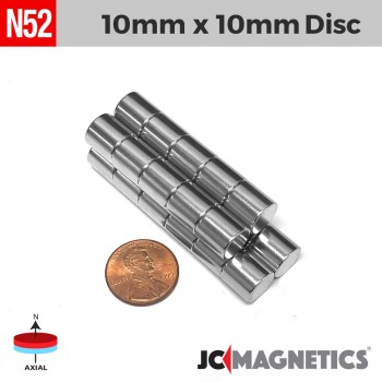 10mm x 10mm N52 Neodymium Cylinder Magnet - 25/64" Disc 10x10mm