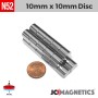 10mm x 10mm N52 Neodymium Cylinder Magnet - 25/64" Disc 10x10mm