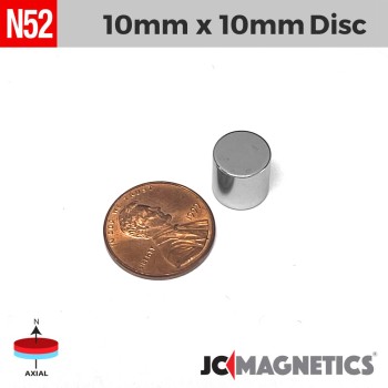 10mm x 10mm N52 Neodymium Cylinder Magnet - 25/64" Disc 10x10mm