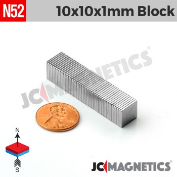 10mm x 10mm x 1mm N52 Neodymium Magnet 25/64" x 1/32 Square Block 10x10x1mm