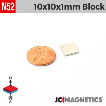 10mm x 10mm x 1mm N52 Neodymium Magnet 25/64" x 1/32 Square Block 10x10x1mm