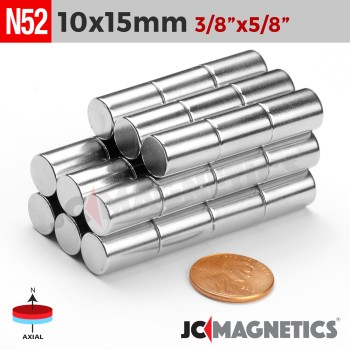 10mm x 15mm N52 Neodymium Cylinder Magnet - 25/64" x 19/32" Rod 10x15mm