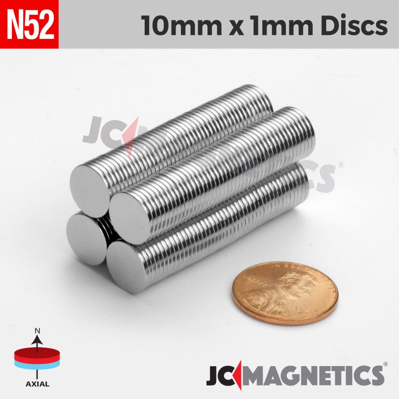 10mm x 1mm N52 Neodymium Disc Magnet - 25/64" x 1/32" Thin Disc 10x1mm