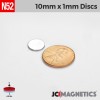 10mm x 1mm N52 Neodymium Disc Magnet - 25/64" x 1/32" Thin Disc 10x1mm