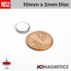 10mm x 2mm N52 Neodymium Disc Magnet - 25/64" x 5/64" - 10x2mm 10mm x 2mm N52 Neodymium Disc Magnet - 25/64" x 5/64" - 10x2mm