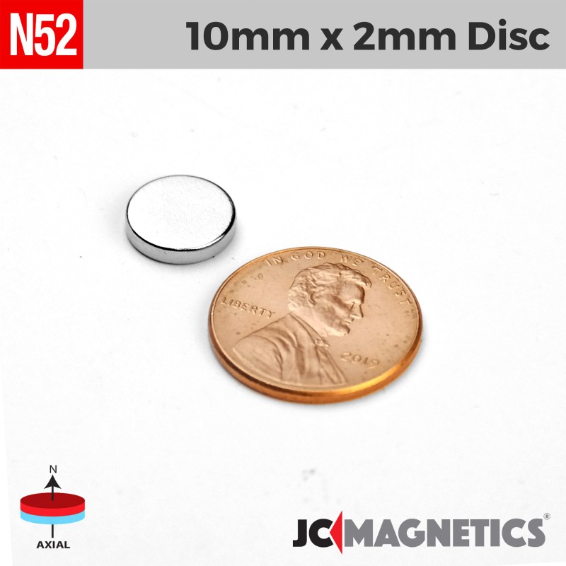 10mm x 2mm N52 Neodymium Disc Magnet - 25/64" x 5/64" - 10x2mm 10mm x 2mm N52 Neodymium Disc Magnet - 25/64" x 5/64" - 10x2mm