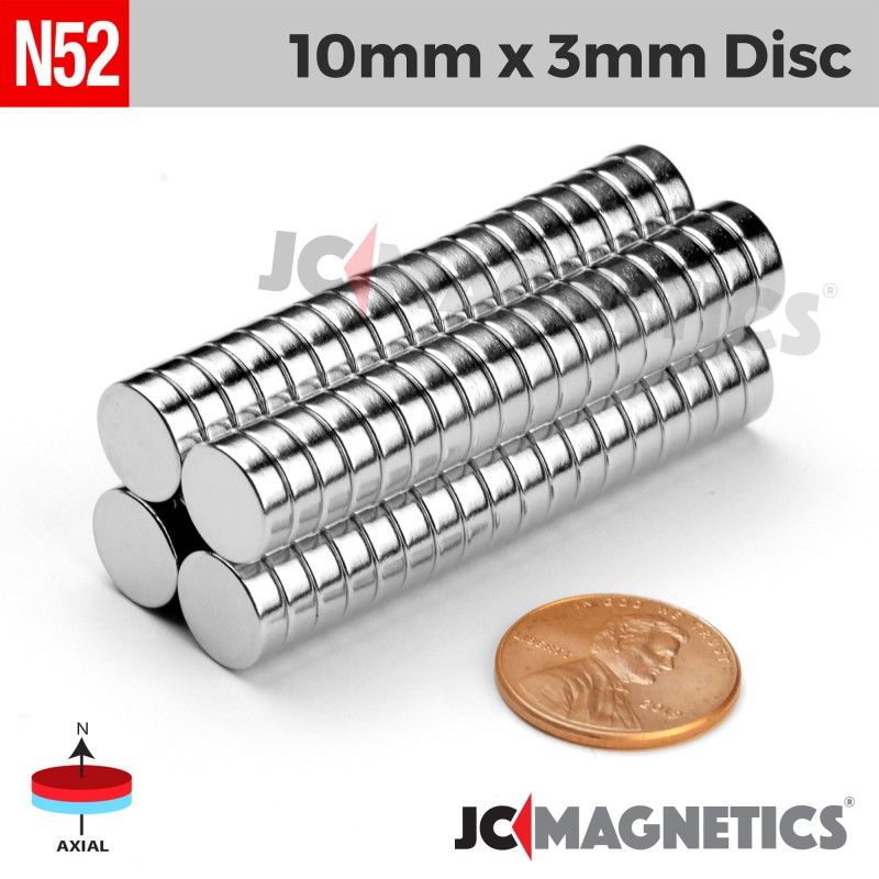 10mm x 3mm N52 Neodymium Disc Magnet - 25/64" x 1/8" - 10x3mm 10mm x 3mm N52 Neodymium Disc Magnet - 25/64" x 1/8" - 10x3mm