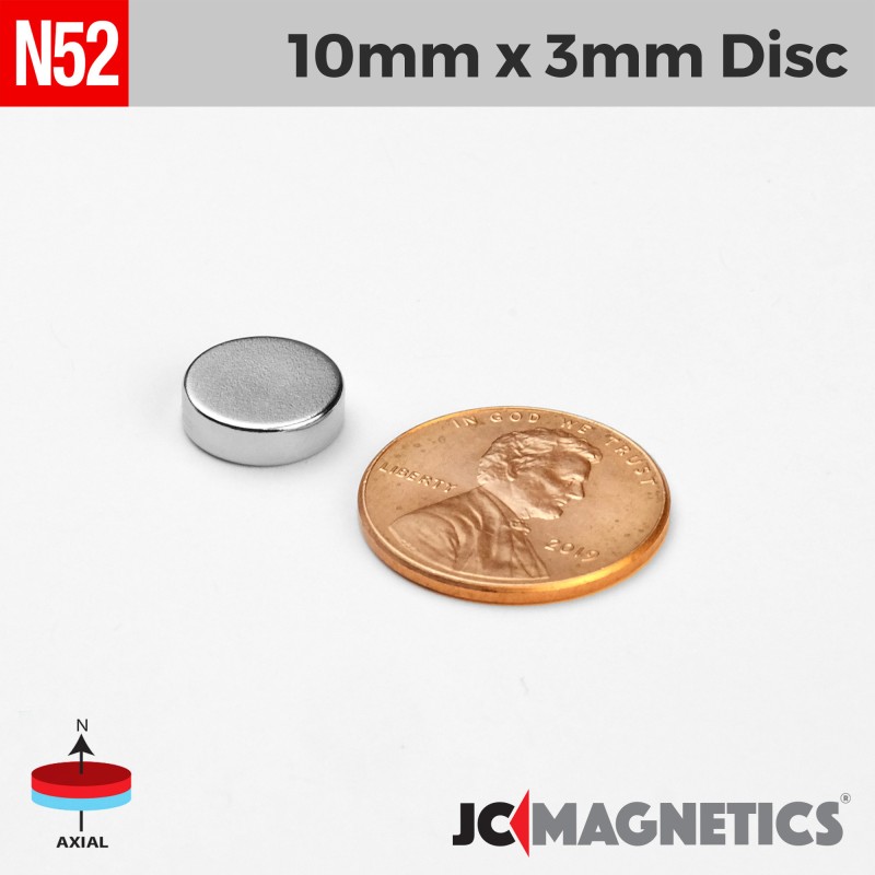 10mm x 3mm N52 Neodymium Disc Magnet - 25/64" x 1/8" - 10x3mm 10mm x 3mm N52 Neodymium Disc Magnet - 25/64" x 1/8" - 10x3mm