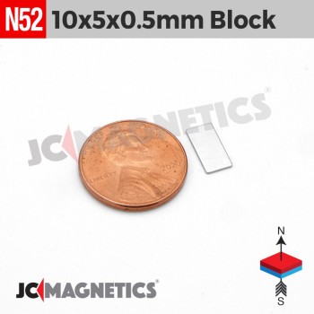 10mm x 5mm x 0.5mm N52 Neodymium Block Magnet - Ultra Thin Strip 10x5x0.5mm
