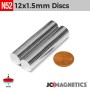 12mm x 1.5mm 19/32in x 1/32in N52 Thin Discs Rare Earth Neodymium Magnet 12x1.5mm