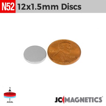 12mm x 1.5mm 19/32in x 1/32in N52 Thin Discs Rare Earth Neodymium Magnet 12x1.5mm 12mm x 1.5mm 19/32in x 1/32in N52 Thin Discs Rare Earth Neodymium Magnet 12x1.5mm