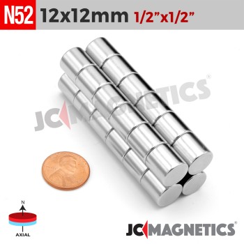 12mm x 12mm N52 Neodymium Cylinder Magnet - 15/32" x 15/32" - 12x12mm
