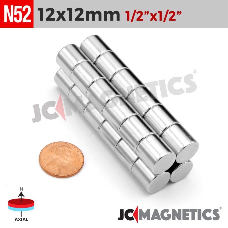 12mm x 12mm N52 Neodymium Cylinder Magnet - 15/32" x 15/32" - 12x12mm