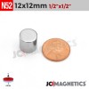 12mm x 12mm N52 Neodymium Cylinder Magnet - 15/32" x 15/32" - 12x12mm
