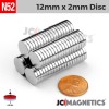 12mm x 2mm 15/32in x 5/64in N52 Discs Rare Earth Neodymium Magnet 12x2mm