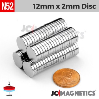 12mm x 2mm 15/32in x 5/64in N52 Discs Rare Earth Neodymium Magnet 12x2mm