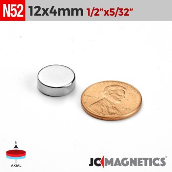 12mm x 4mm 1/2in x 5/32in N52 Discs Rare Earth Neodymium Magnet 12x4mm 12mm x 4mm 1/2in x 5/32in N52 Discs Rare Earth Neodymium Magnet 12x4mm