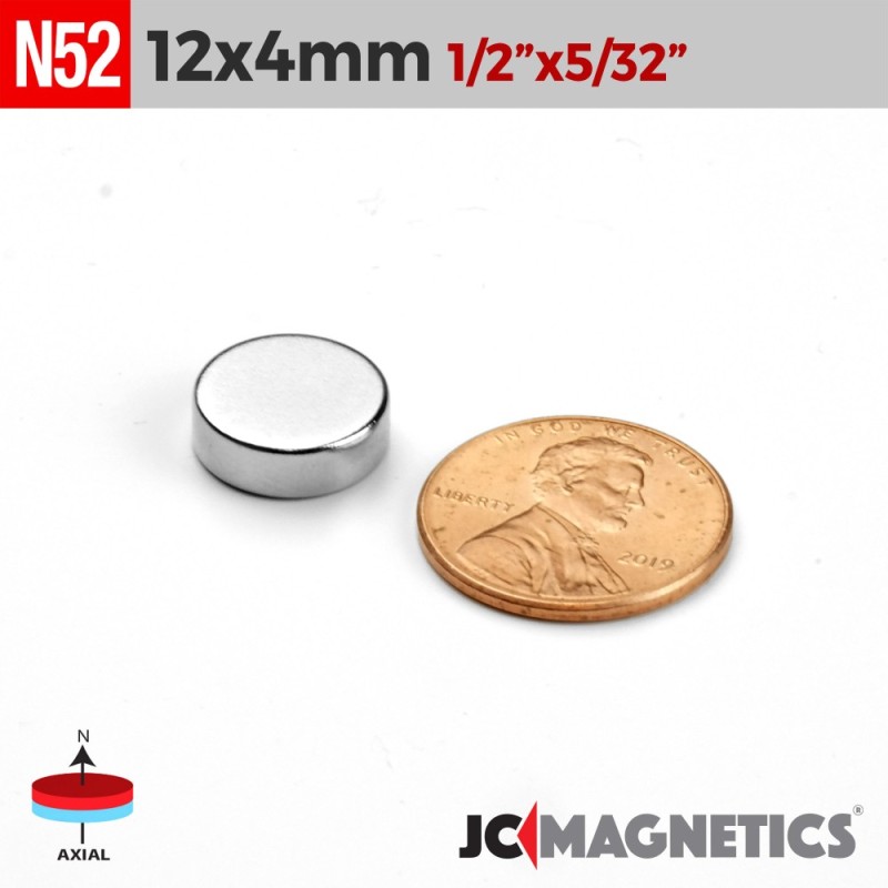 12mm x 4mm 1/2in x 5/32in N52 Discs Rare Earth Neodymium Magnet 12x4mm