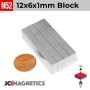 12mm x 6mm x 1mm N52 Neodymium Block Magnet - 1/32" Thin Strip 12x6x1mm