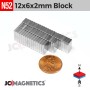 12mm x 6mm x 2mm N52 Neodymium Block Magnet - 5/64" Strip 12x6x2mm