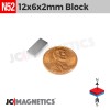 12mm x 6mm x 2mm N52 Neodymium Block Magnet - 5/64" Strip 12x6x2mm