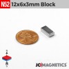 12mm x 6mm x 3mm N52 Neodymium Block Magnet - 12x6x3mm