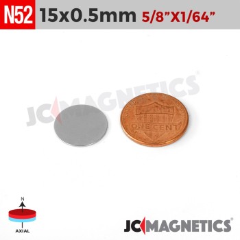 15mm x 0.5mm 19/32in x 1/64in N52 Thin Discs Rare Earth Neodymium Magnet 15x0.5mm 15mm x 0.5mm 19/32in x 1/64in N52 Thin Discs Rare Earth Neodymium Magnet 15x0.5mm