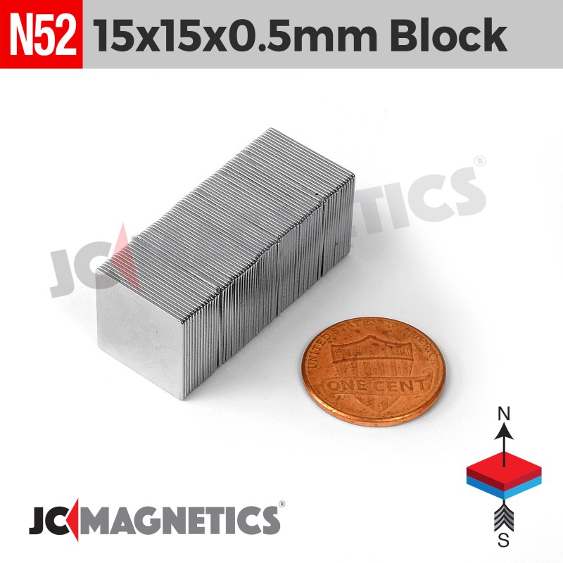 15mm x 15mm x 0.5mm N52 Neodymium Magnet Square Block - 15x15x0.5mm