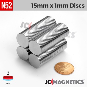 15mm x 1mm 19/32in x 1/32in N52 Thin Discs Rare Earth Neodymium Magnet 15x1mm