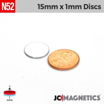 15mm x 1mm 19/32in x 1/32in N52 Thin Discs Rare Earth Neodymium Magnet 15x1mm 15mm x 1mm 19/32in x 1/32in N52 Thin Discs Rare Earth Neodymium Magnet 15x1mm