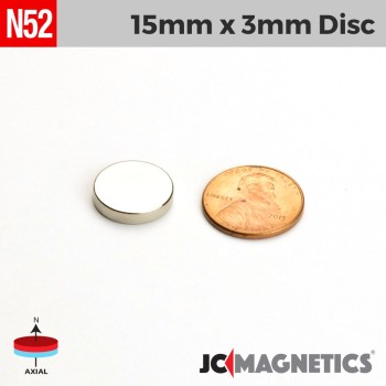 15mm x 3mm 19/32in x 1/8in N52 Discs Rare Earth Neodymium Magnet 15x3mm 15mm x 3mm 19/32in x 1/8in N52 Discs Rare Earth Neodymium Magnet 15x3mm
