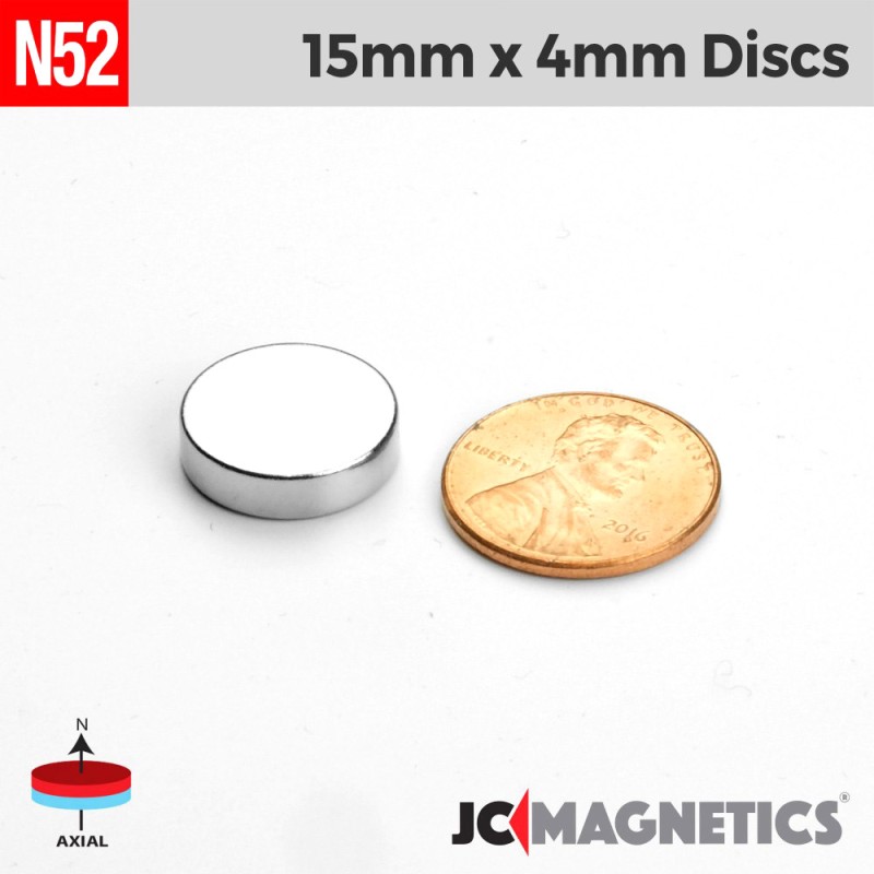 15mm x 4mm 19/32in x 5/32in N52 Discs Rare Earth Neodymium Magnet 15x4mm