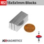 15mm x 5mm x 1mm N52 Neodymium Block Magnet - 1/32" Thin Strip 15x5x1mm