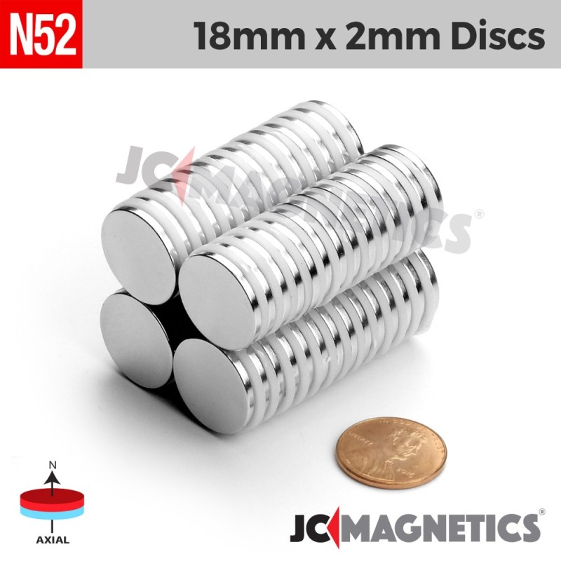 18mm x 2mm 45/64in x 5/64in N52 Discs Rare Earth Neodymium Magnet 18x2mm