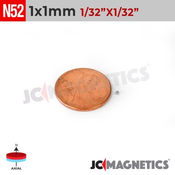 1mm x 1mm N52 Neodymium Disc Magnet - 1/32" x 1/32" Micro Disc 1x1mm