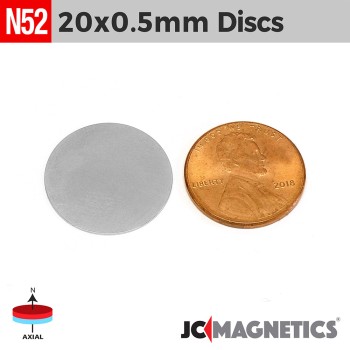 20mm x 0.5mm 19/64in x 1/32in N52 Thin Discs Rare Earth Neodymium Magnet 20x0.5mm 20mm x 0.5mm 19/64in x 1/32in N52 Thin Discs Rare Earth Neodymium Magnet 20x0.5mm