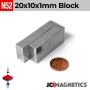 20mm x 10mm x 1mm N52 Neodymium Block Magnet - 1/32" Thin Strip 20x10x1mm