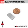 20mm x 10mm x 1mm N52 Neodymium Block Magnet - 1/32" Thin Strip 20x10x1mm