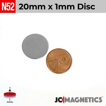 20mm x 1mm 25/32in x 1/32in N52 Discs Rare Earth Neodymium Magnet 20x1mm 20mm x 1mm 25/32in x 1/32in N52 Discs Rare Earth Neodymium Magnet 20x1mm