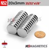 20mm x 3mm 25/32in x 1/8in N52 Discs Rare Earth Neodymium Magnet 20x3mm