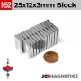 25mm x 12mm x 3mm N52 Neodymium Block Magnet - 25x12x3mm