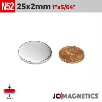 25mm x 2mm 63/64in x 5/64in N52 Discs Rare Earth Neodymium Magnet 25x2mm 25mm x 2mm 63/64in x 5/64in N52 Discs Rare Earth Neodymium Magnet 25x2mm