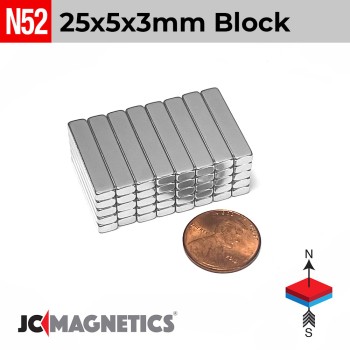 25mm x 5mm x 3mm N52 Neodymium Block Magnet 25x5x3mm